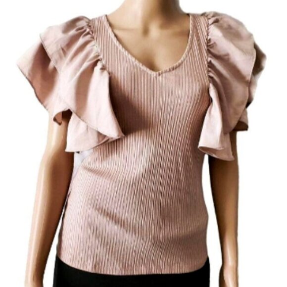 Haute Monde Tops - Haute Monde Women's Layered Flutter Sleeves Ribbed Blouse Blush Pink Size Medium